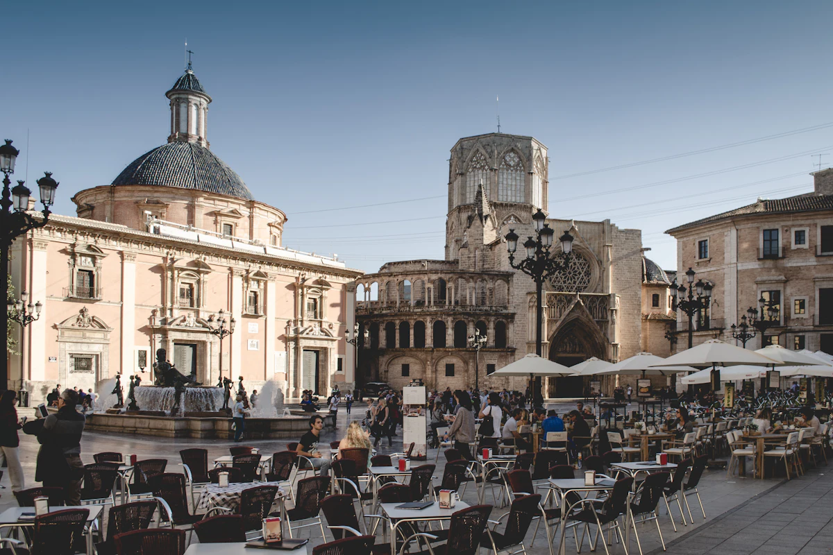 A quiet plaza cafe in Valencia, a popular city for American retirees in Spain